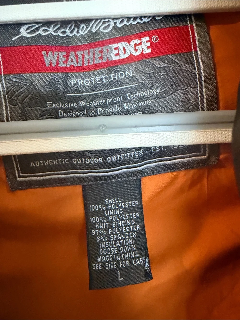 Eddie Bauer WeatherEdge Goose Down Puffer Vest Brown Orange Men’s L